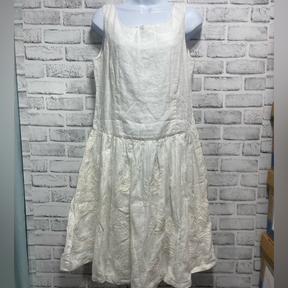 Sundance Clover Blossom Creamy White Linen Sleeveless Lined Dress 10 - Picture 1 of 7